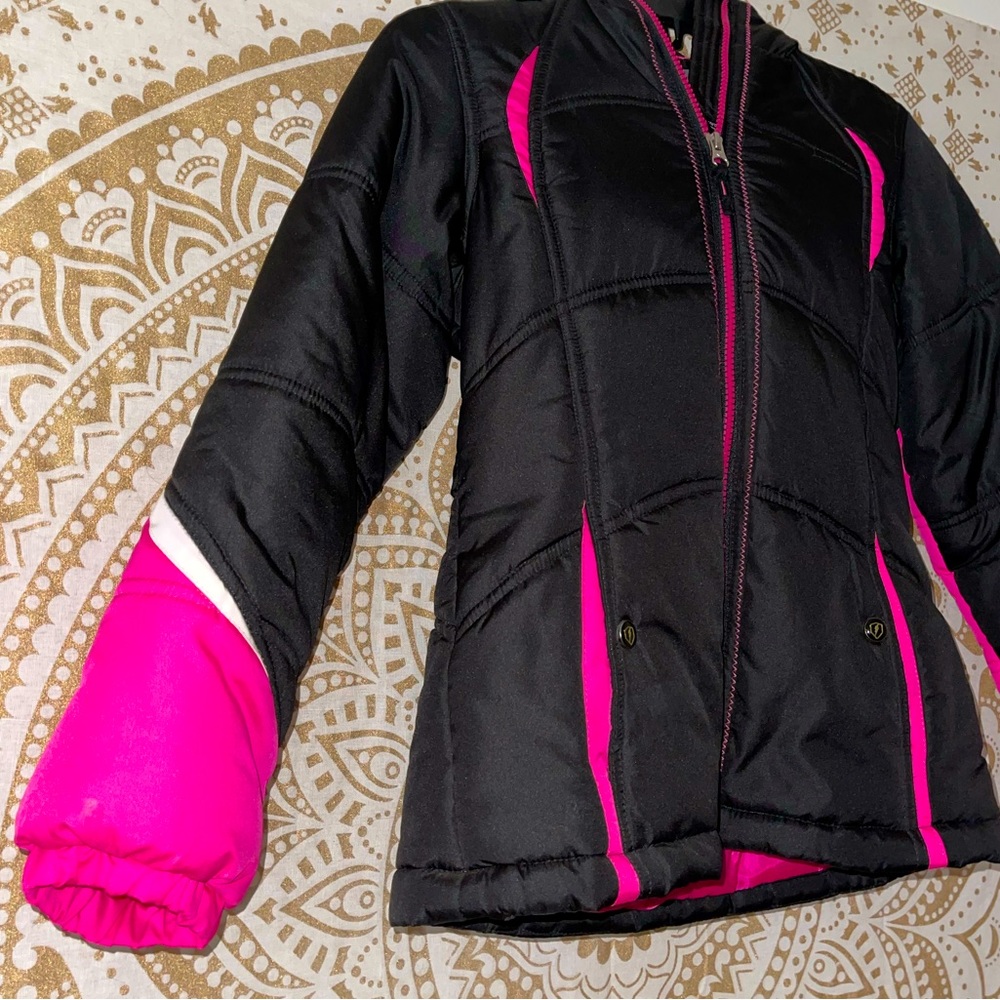 ✨HP✨ GIRLS “PROTECTION SYSTEM” BLACK/PINK/WHITE SNOW HOODED JACKET, SIZE 10/12 - Picture 3 of 11